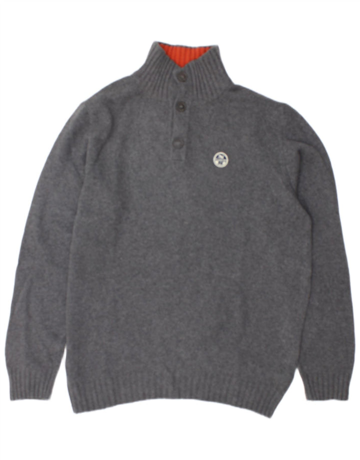 Pulover pentru bărbați North Sails cu gât cu nasturi, 2XL, lână gri