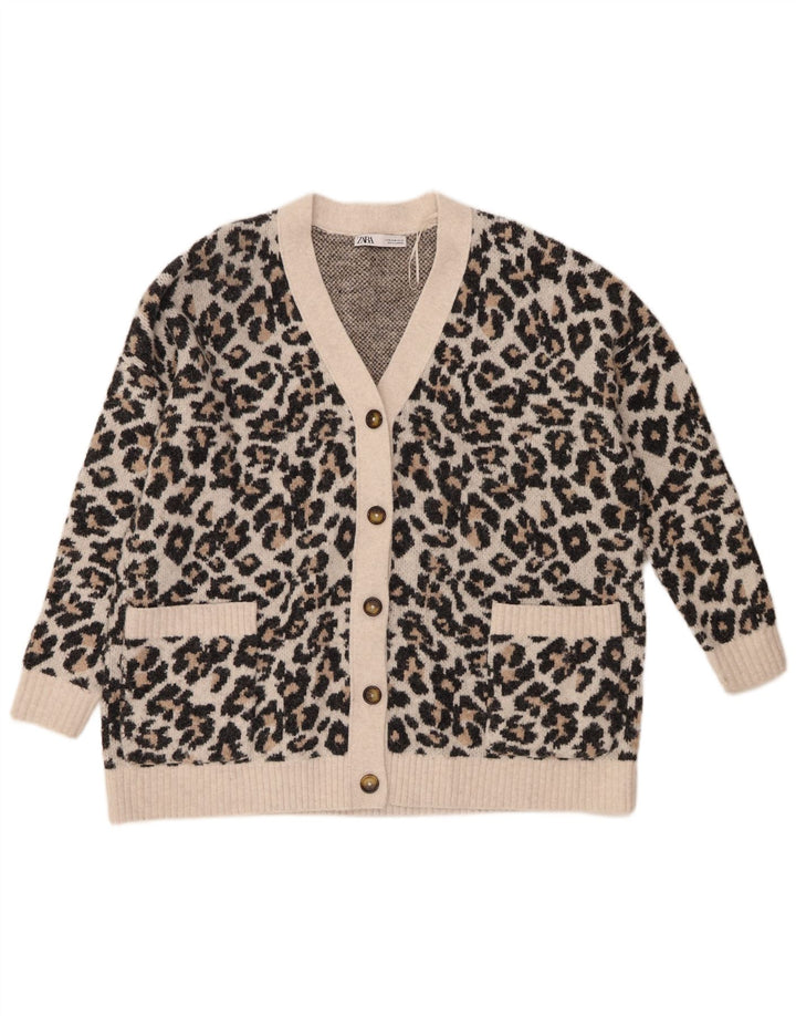 Pulover cardigan supradimensionat pentru femei Zara Marea Britanie 14 Medium Alb Imprimat Animal