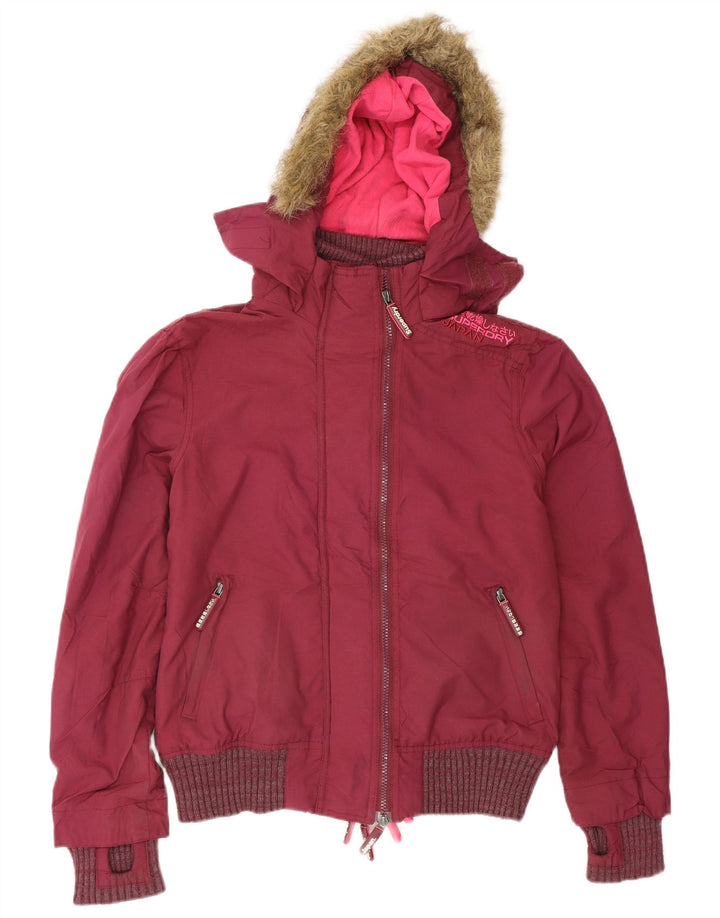Jachetă bomber cu glugă Superdry pentru femei UK 14 Medium Burgundy Poliester