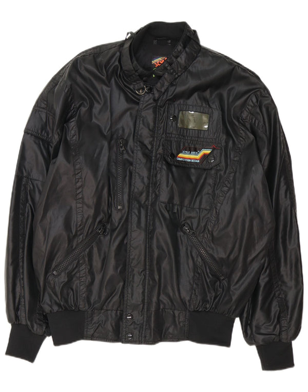 Jachetă Vintage Bomber Loose Fit Racer pentru bărbați UK 40, mare, negru, nailon
