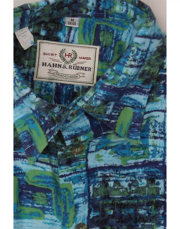 VINTAGE Mens Shirt UK 39/40 Medium Blue Patchwork Cotton Vintage Vintage and Second-Hand Vintage from Messina Hembry 