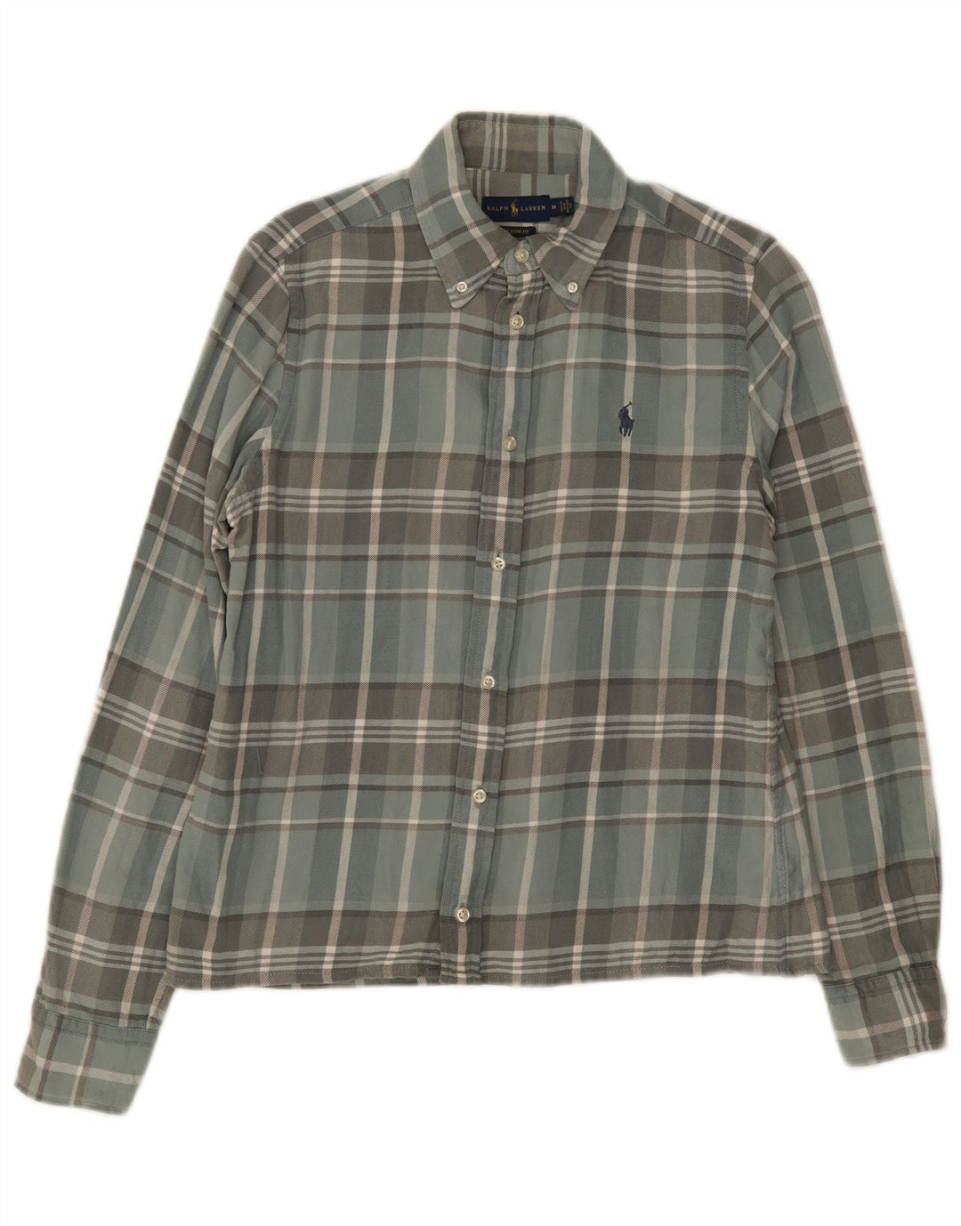 Cămașă de flanel pentru bărbați Ralph Lauren, din bumbac cu carouri, gri mediu