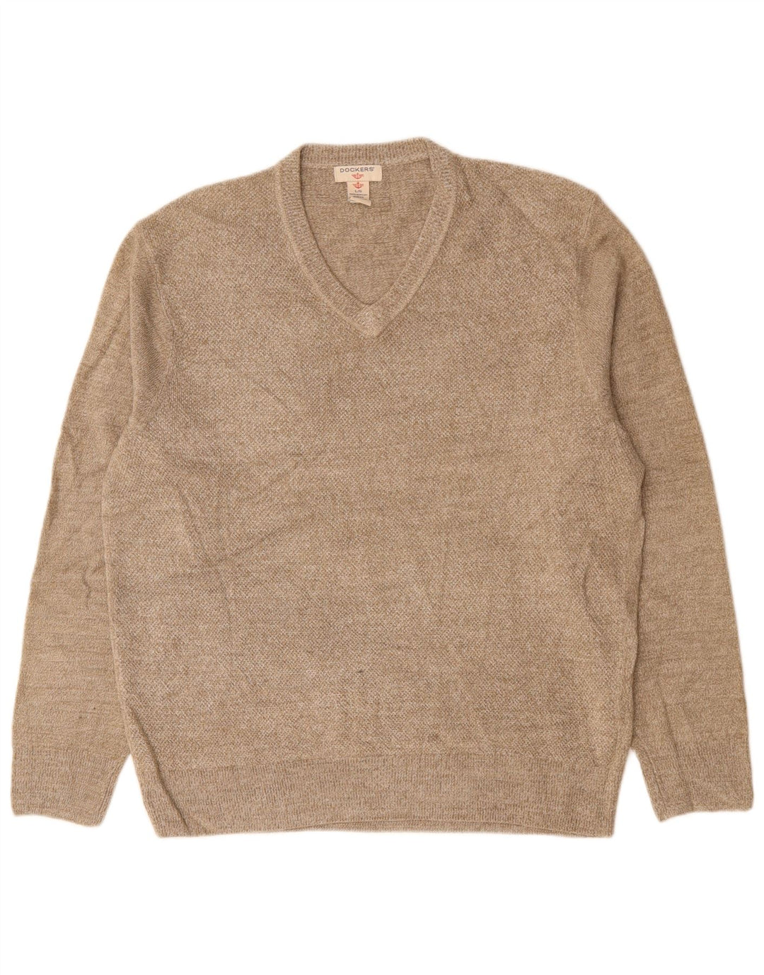 DOCKERS Pulover cu decolteu în V pentru bărbați, mare, bej, acrilic