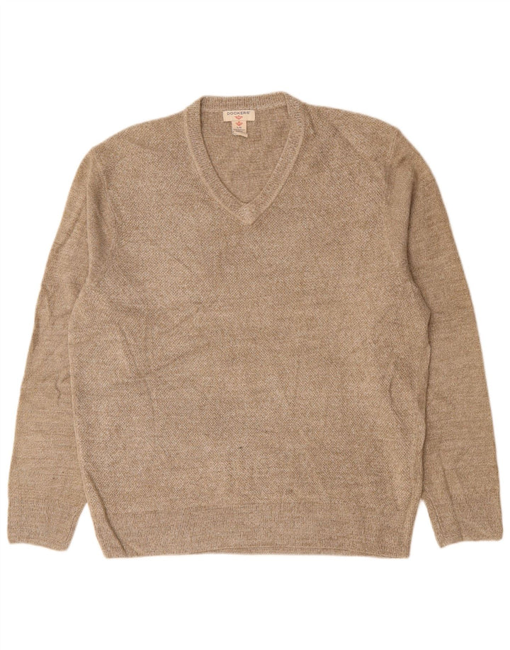 DOCKERS Pulover cu decolteu în V pentru bărbați, mare, bej, acrilic
