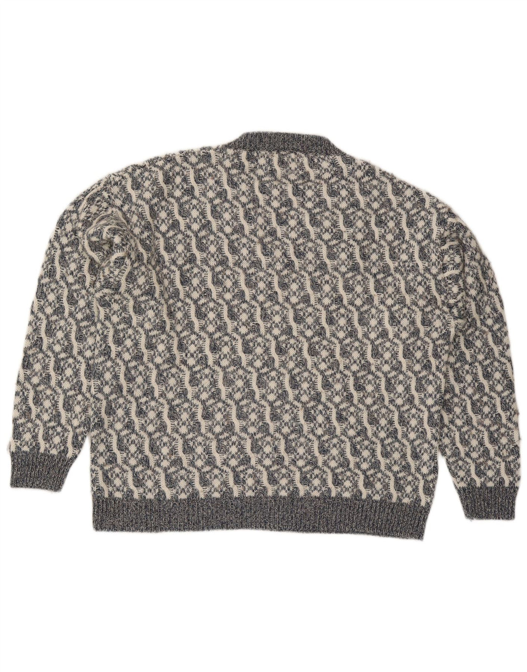 Pulover vintage pentru bărbați cu decolteu în V, lână geometrică mare, gri