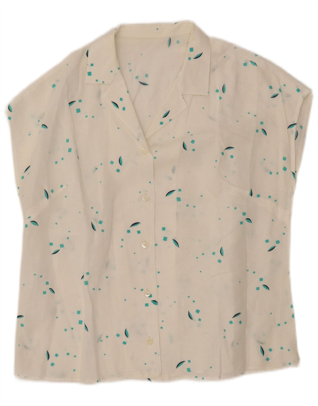 Bluză cămașă fără mâneci pentru femei VINTAGE UK 12 Medium White Geometric