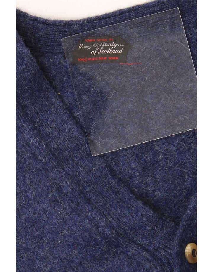 Pulover Cardigan Vintage pentru bărbați, Lână Nouă, Albastru Marin mediu