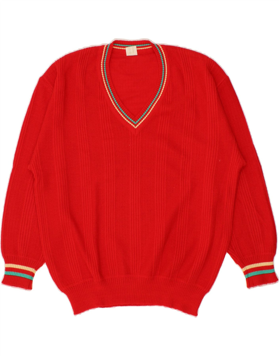 VINTAGE Mens V-Neck Jumper Sweater Size 52/54 Large Red Polyacrylic Vintage Vintage and Second-Hand Vintage from Messina Hembry 