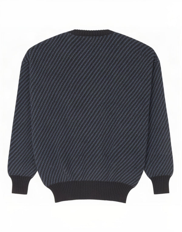 Pulover vintage pentru femei cu gât de barcă UK 14 Medium Blue Striped Acrilic