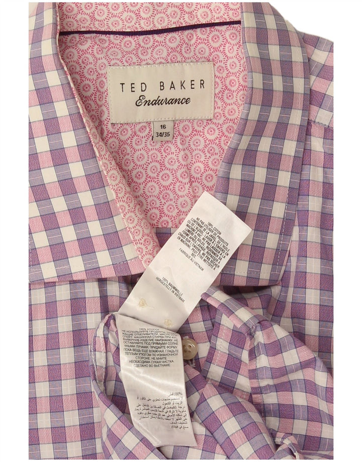 Cămașă pentru bărbați Ted Baker, mărimea 16, bumbac cu carouri mov