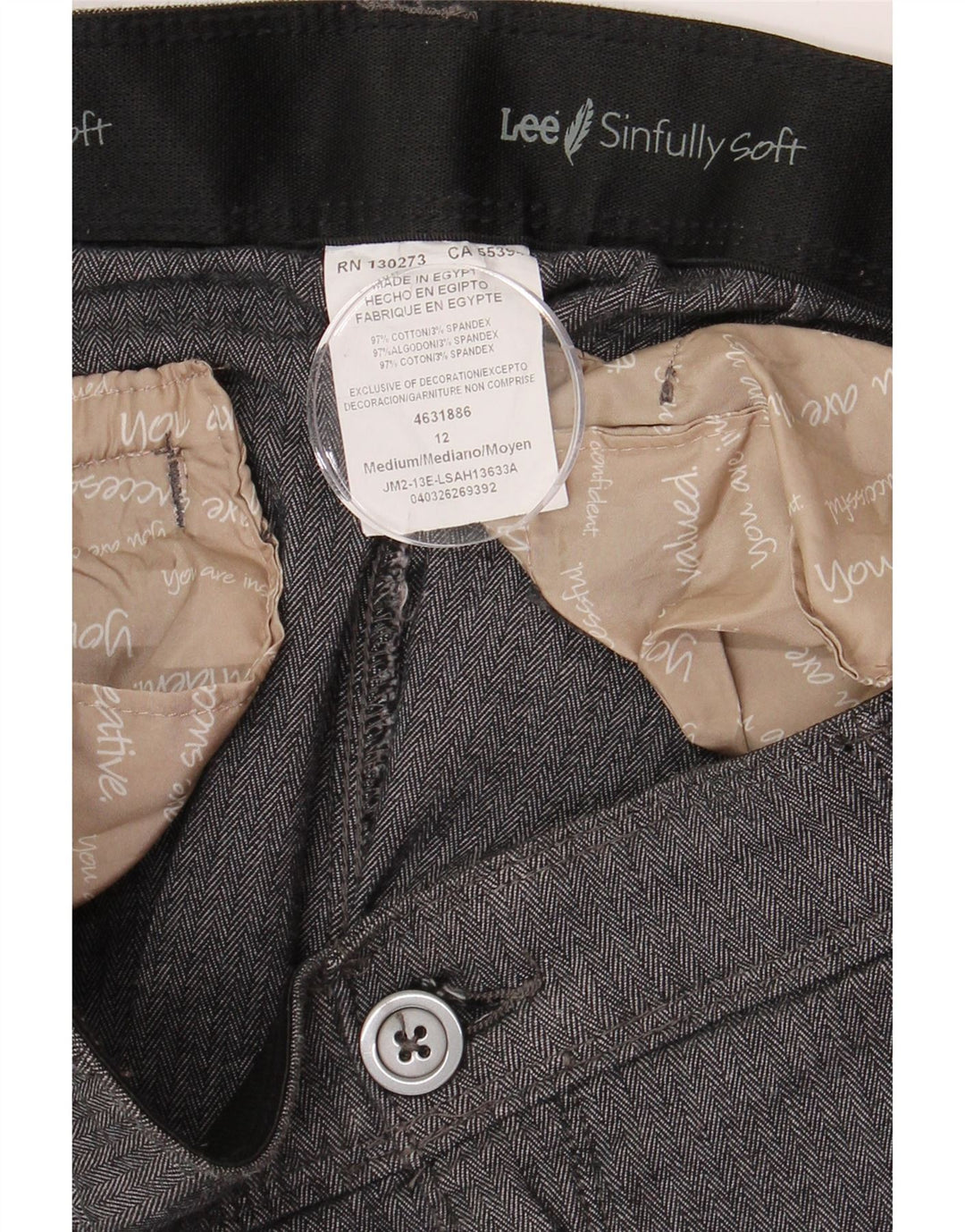 Pantaloni chino pentru femei Lee US 12 Large W34 L30 Grey Herringbone Bumbac