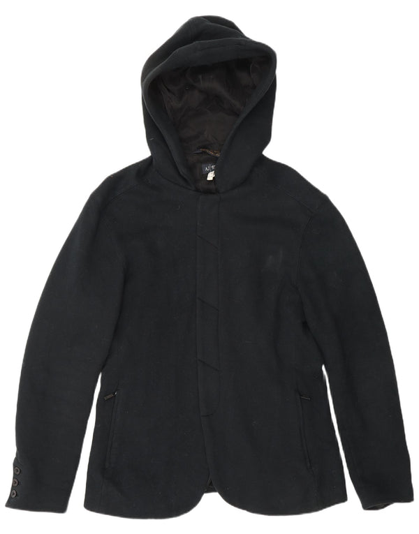 Armani Jeans Womens Hooded Overcoat UK 14 Medium Black Cotton