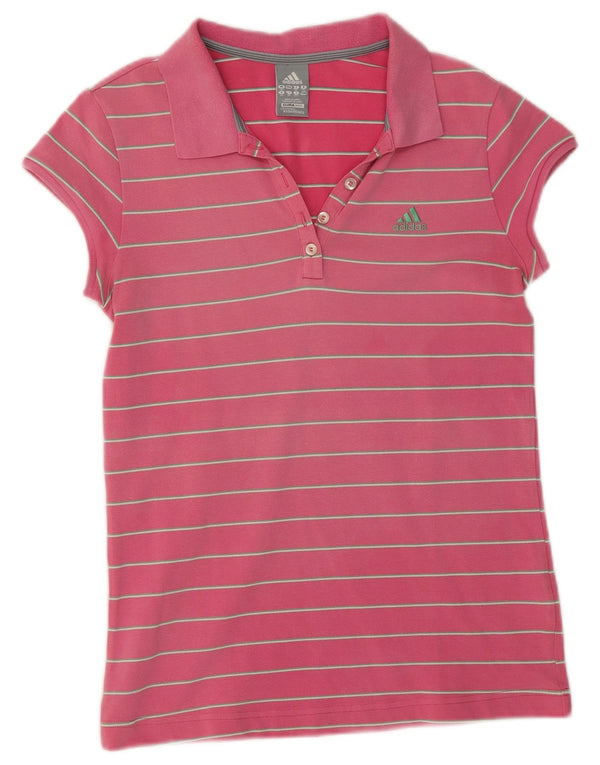 Tricou polo Adidas Clima 365 pentru femei UK 16, bumbac mare cu dungi roz