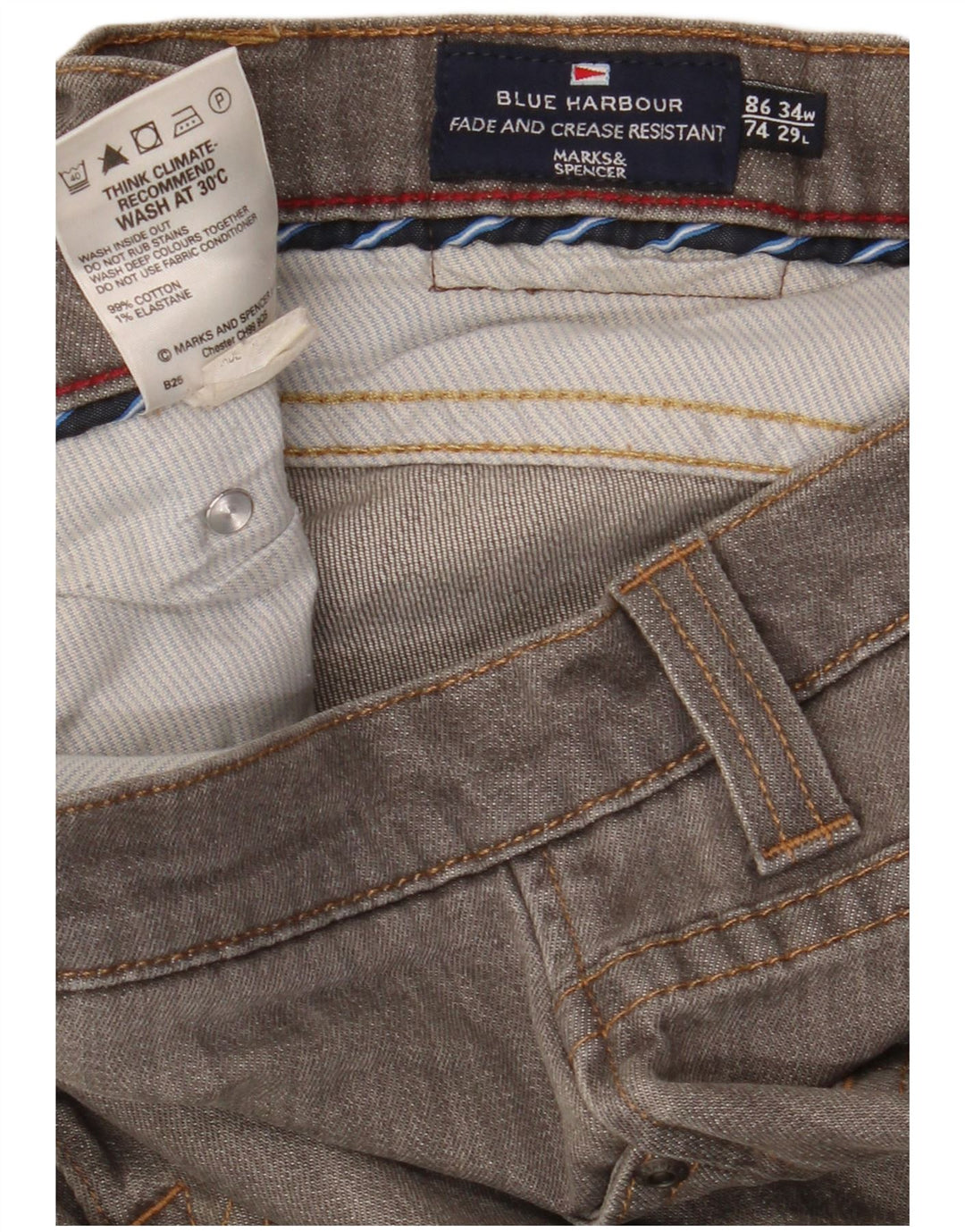 Blugi drepți pentru bărbați Marks & Spencer Blue Harbour W34 L29 bumbac gri