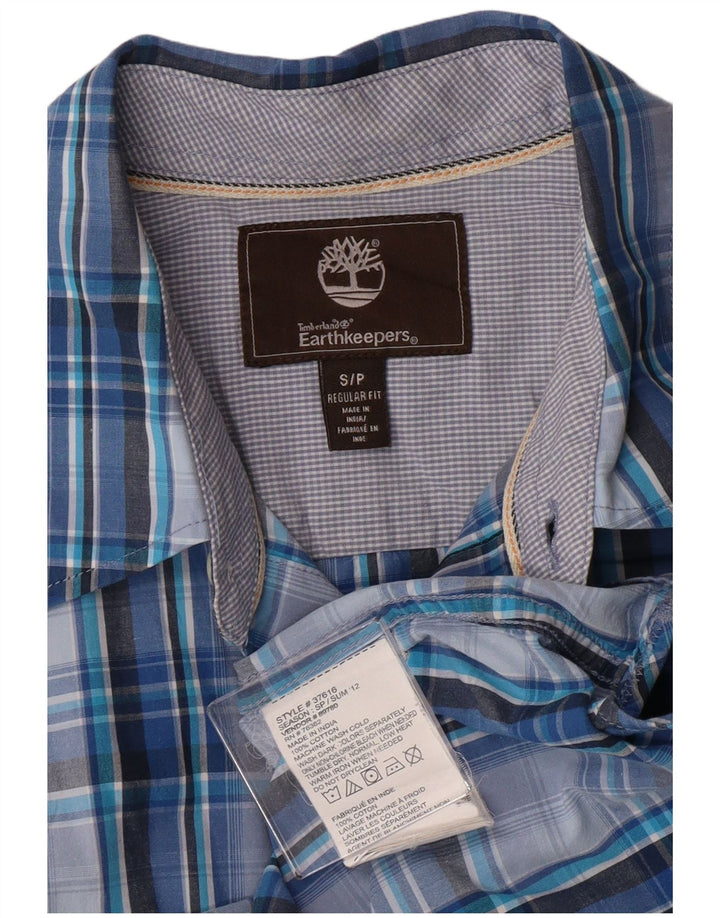 Cămașă Timberland pentru bărbați, cu mânecă scurtă, în formă regulată, din bumbac carouri albastru mic