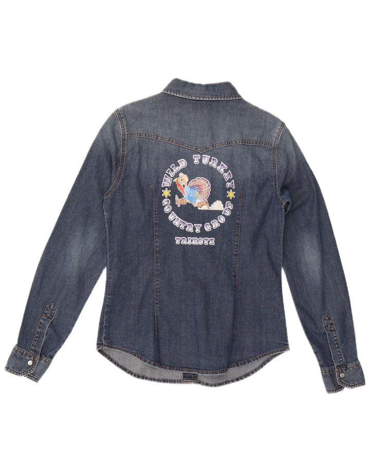 Cămașă Benetton pentru femei din denim grafic UK 12, bumbac albastru mediu