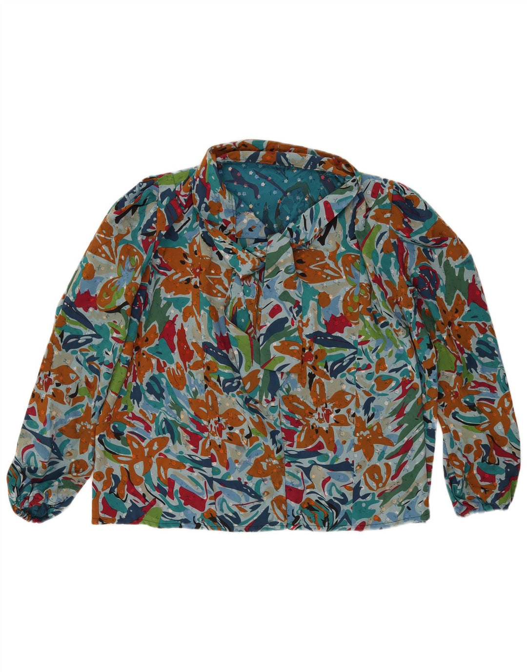 Bluză pentru femei VINTAGE cămașă cu cravată în față UK 20 2XL Multicolor Floral