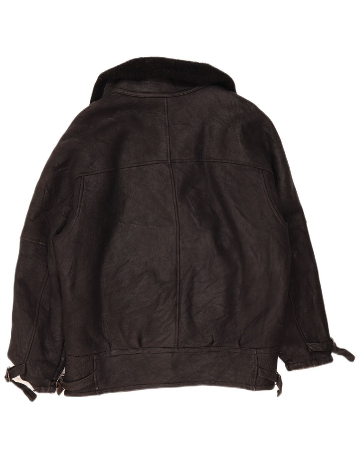 Jachetă vintage pentru bărbați din shearling UK 42 XL negru