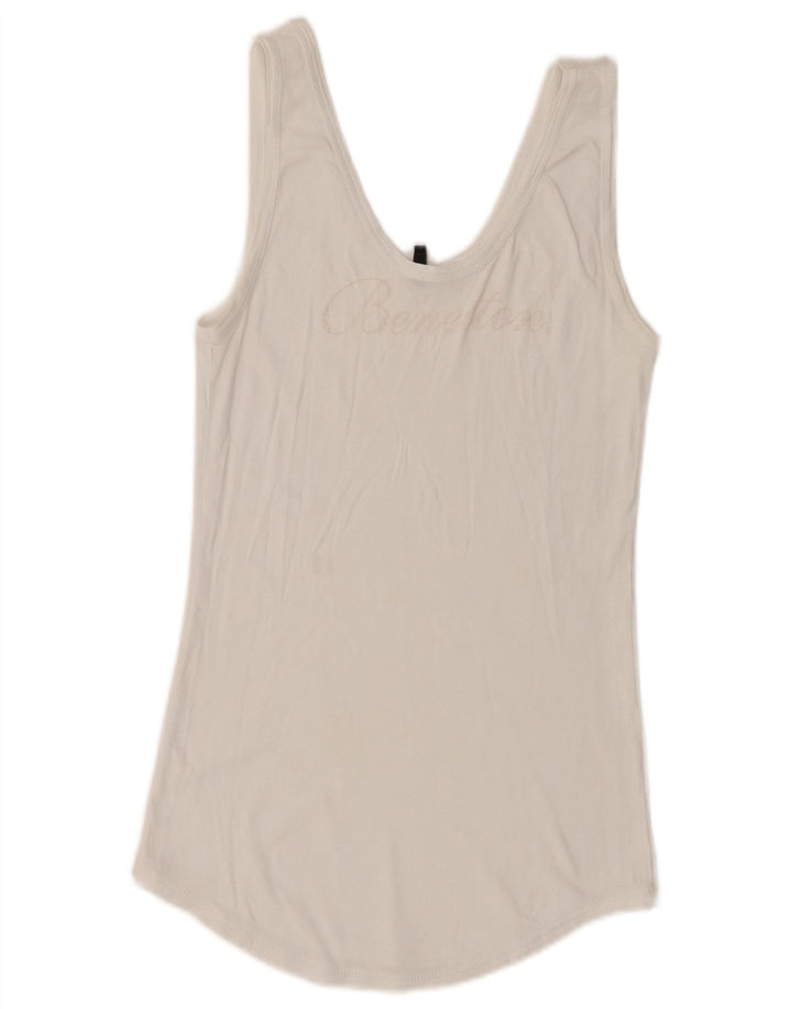 Benetton Femei Graphic Vest Top UK 6 XS Alb