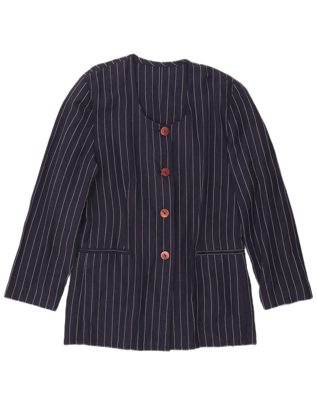 Jachetă vintage pentru femei cu 4 nasturi IT 44 Medium bleumarin cu dungi