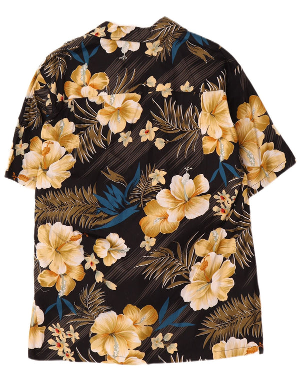 Cămașă vintage pentru bărbați cu mânecă scurtă, mare, neagră, florală, din bumbac hawaian