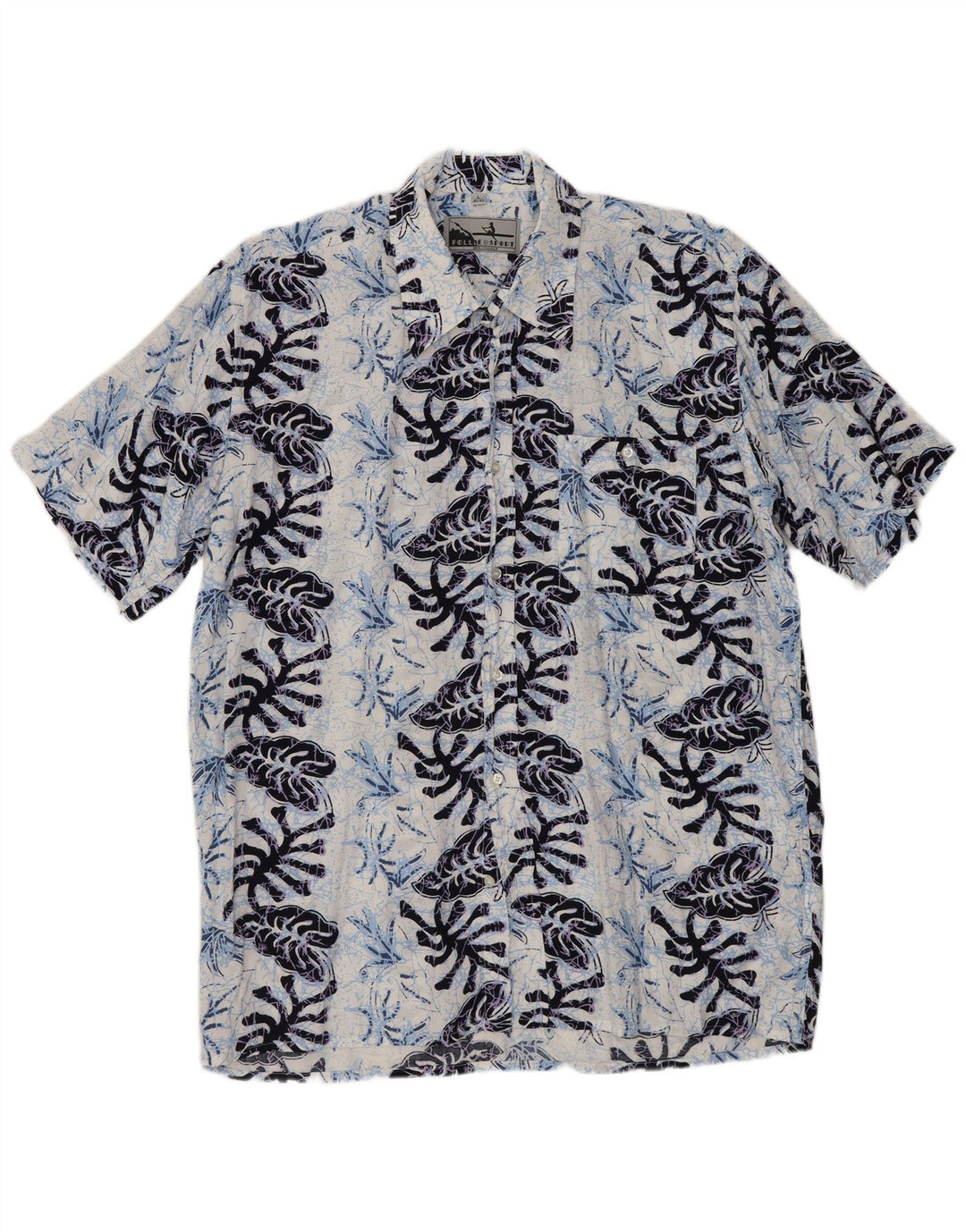 Cămașă cu mânecă scurtă pentru bărbați FOLLIE Mărimea 41/42 Mare bleumarin Floral Viscoză