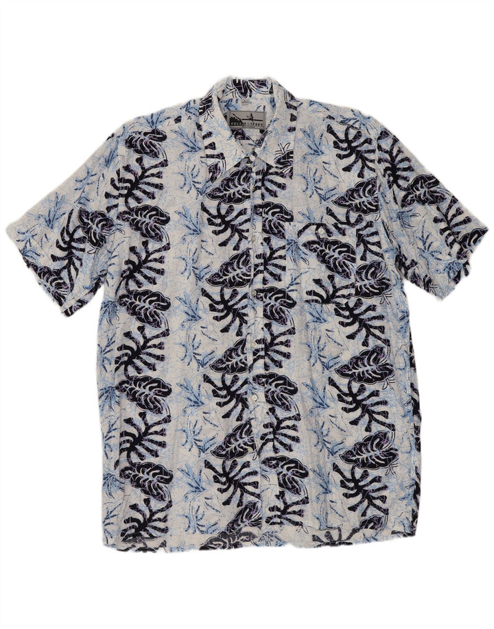 Cămașă cu mânecă scurtă pentru bărbați FOLLIE Mărimea 41/42 Mare bleumarin Floral Viscoză