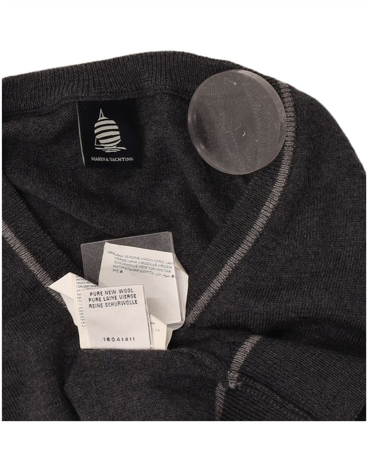 Marina Yachting Pulover cu decolteu în V pentru bărbați, lână mare, gri