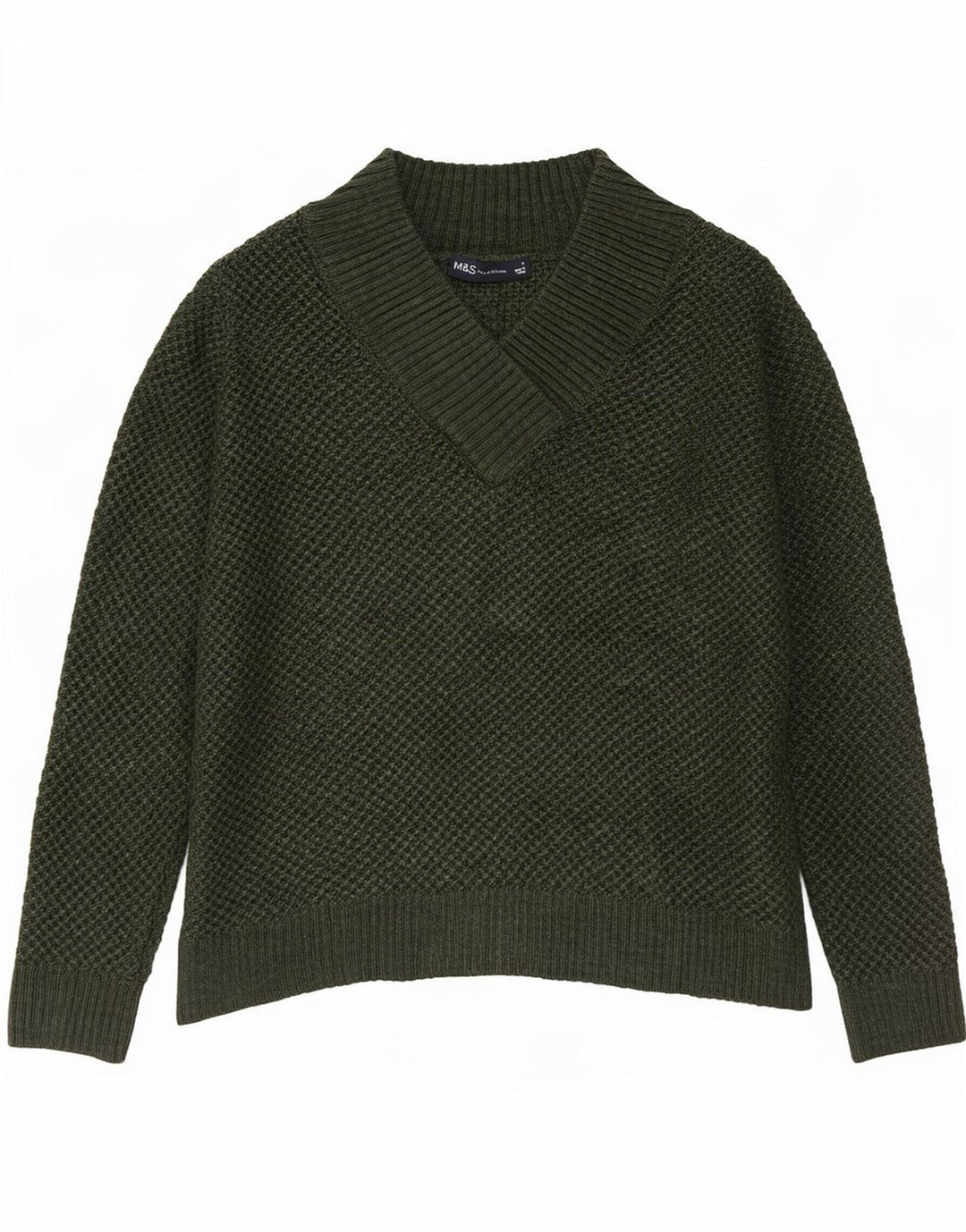 Pulover pentru bărbați Marks & Spencer, cu decolteu în V, mic, verde, acrilic