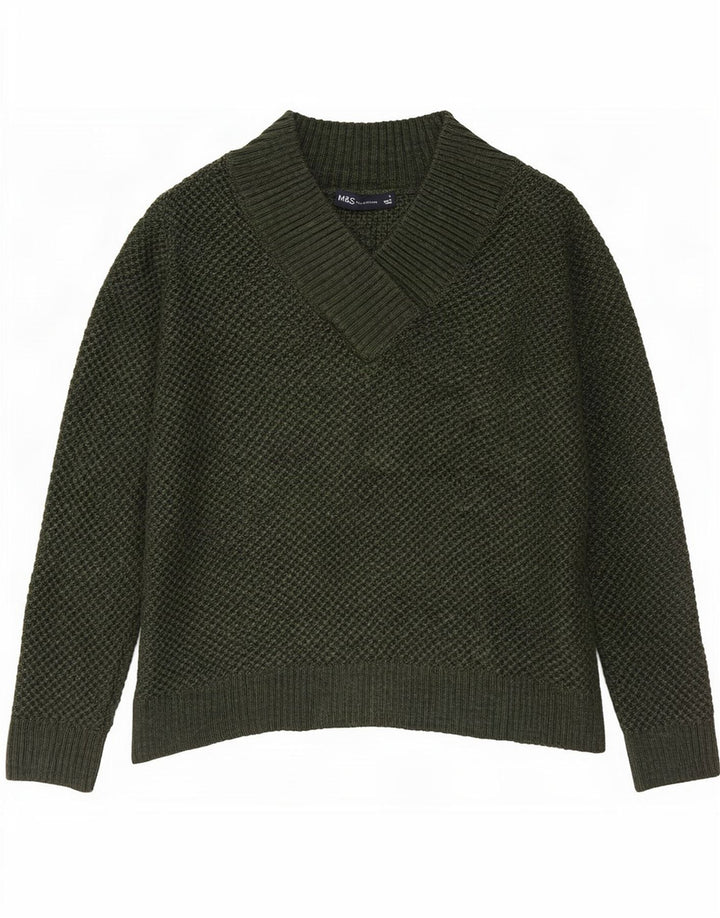 Pulover pentru bărbați Marks & Spencer, cu decolteu în V, mic, verde, acrilic