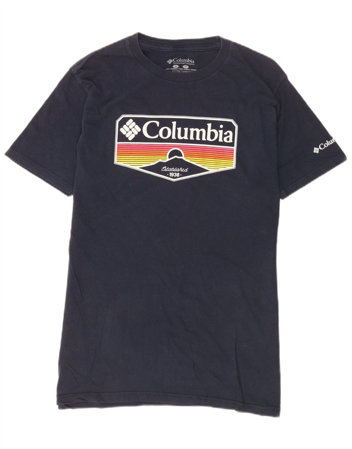 Tricou grafic Columbia pentru bărbați Top mediu din bumbac bleumarin