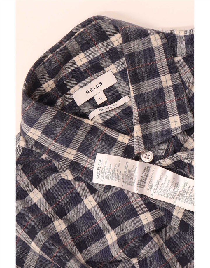 Cămașă de flanel pentru bărbați Reiss, de culoare mare, albastru bleumarin, din bumbac