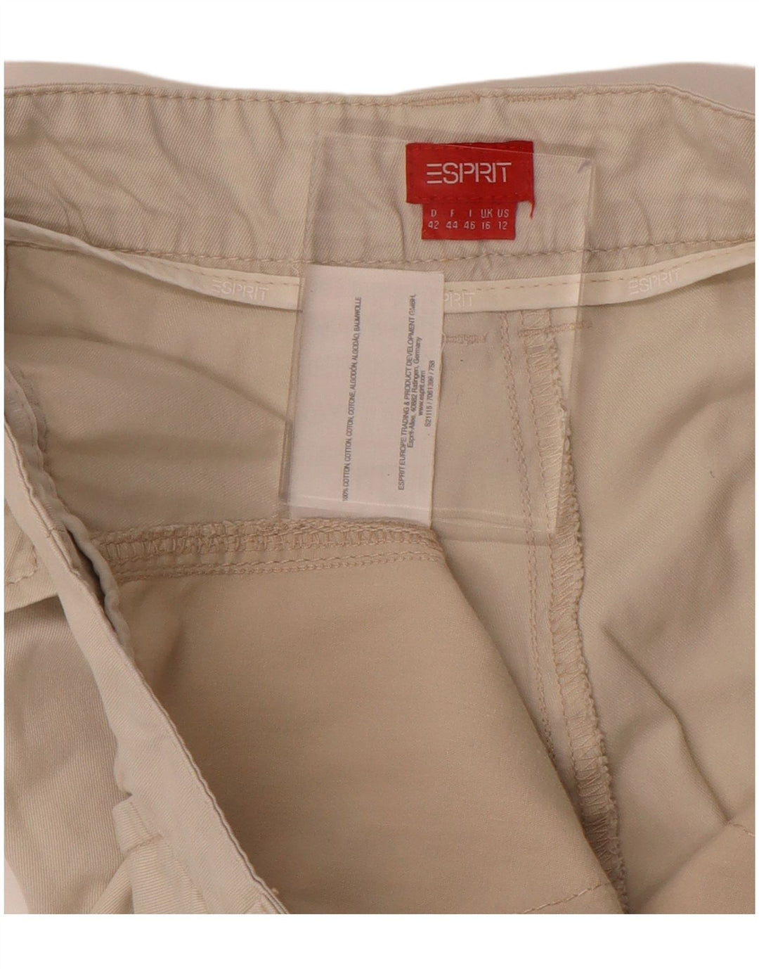 Pantaloni tăiați drept pentru femei ESPRIT UK 16 Large W34 L26 Bej Bumbac