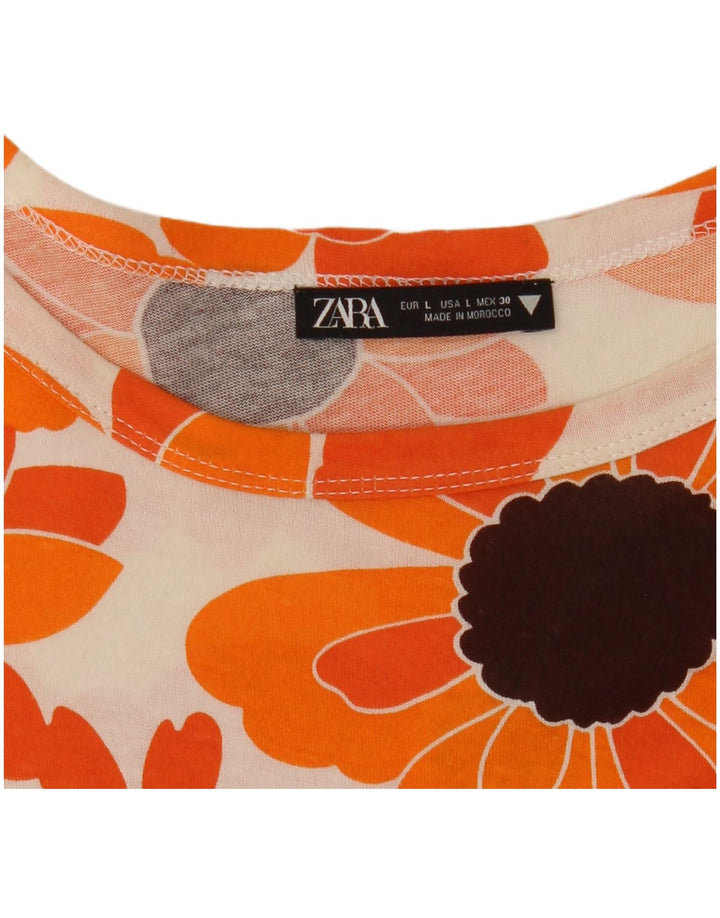 Top tricou pentru femei ZARA UK 16 Large Orange Floral