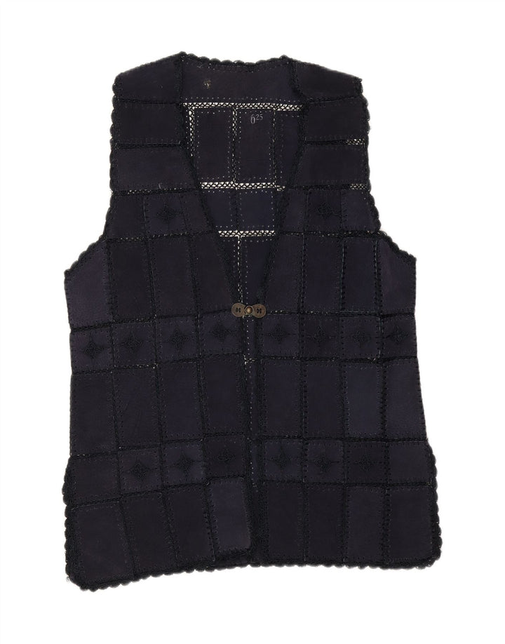 VINTAGE Womens Longline Gilet UK 16 Large Navy Blue Patchwork Vintage Vintage and Second-Hand Vintage from Messina Hembry 