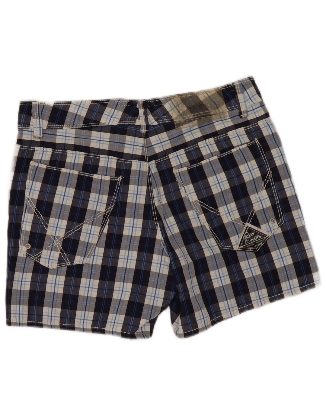 Pantaloni scurți casual pentru bărbați Roy Rogers W31, poliester cu carouri, albastru marin mediu