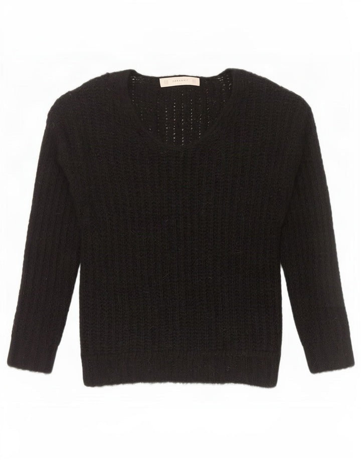 Pulover cu decolteu în V Zara pentru femei UK 14 Medium Negru Acrilic