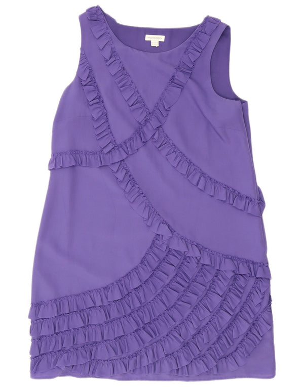Monsoon Womens Sleeveless Ruffle Front Shift Dress UK 18 XL Purple
