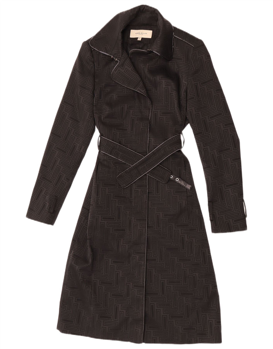 Trench pentru femei Karen Millen UK 10 Poliester geometric negru mic