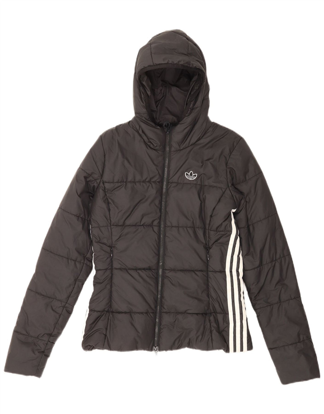 Jachetă căptușită cu glugă Adidas pentru femei UK 8 Poliester negru mic
