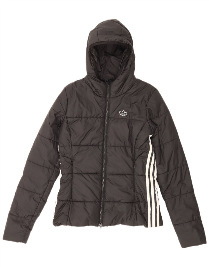 Jachetă căptușită cu glugă Adidas pentru femei UK 8 Poliester negru mic