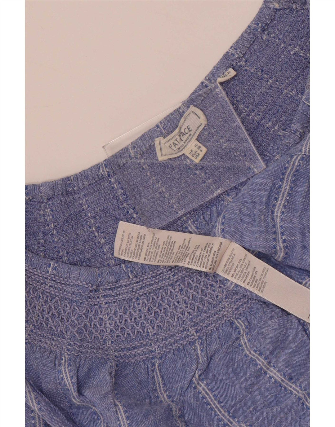 Fat Face pentru femei Crop supradimensionat Top cu mâneci 3/4 UK 10 Small Blue Striped
