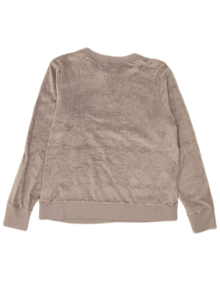 Pulover din velur grafic Dkny pentru femei UK 10 Poliester gri mic