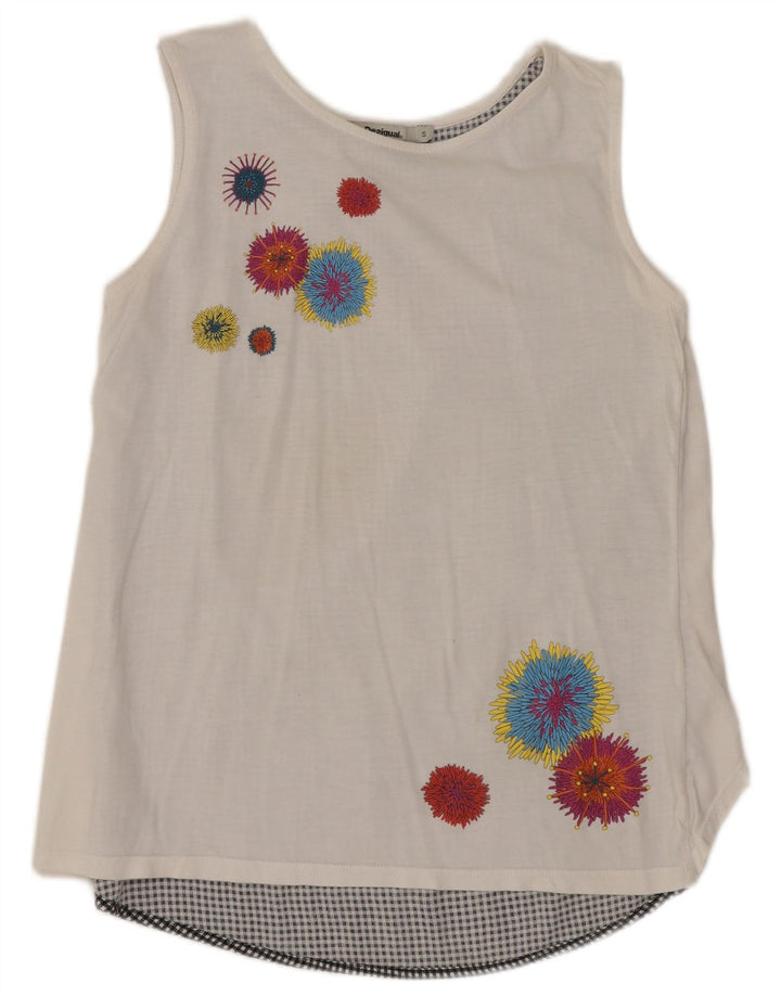 DESIGUAL Bluză fără mâneci pentru femei UK 10 Small White Floral