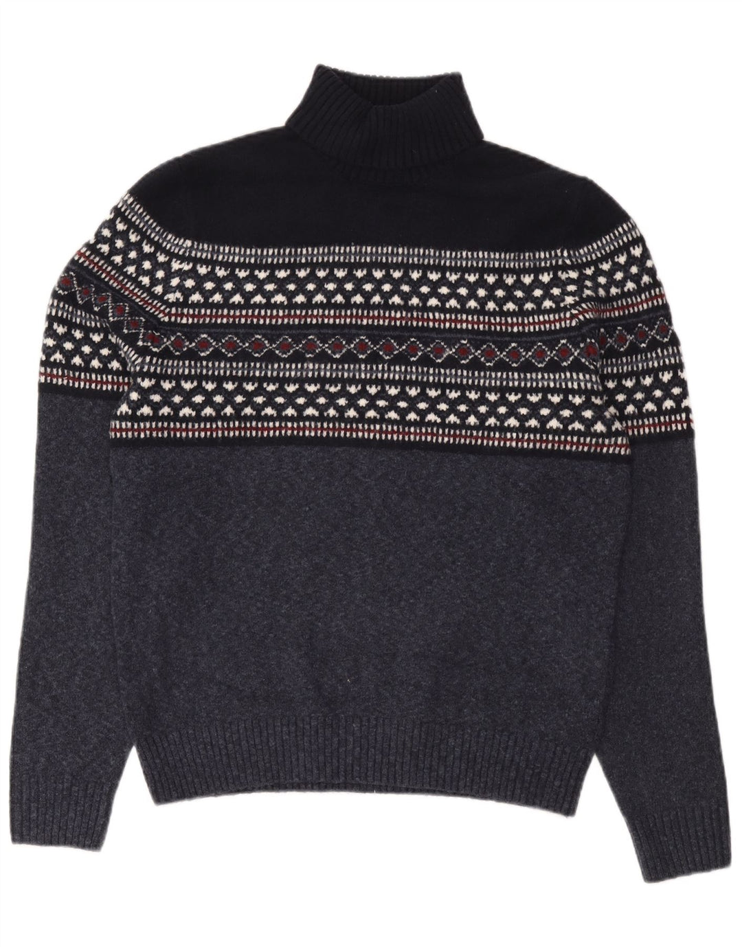 Pulover pentru bărbați Marks & Spencer cu gât rulat, mare, bleumarin, Fair Isle