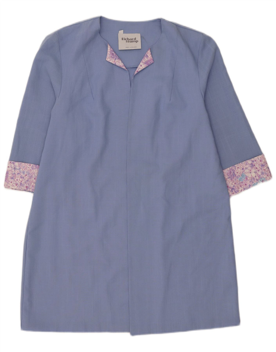 RICHARD STUMP Womens Open Overcoat UK 20 2XL Blue Floral Polyester
