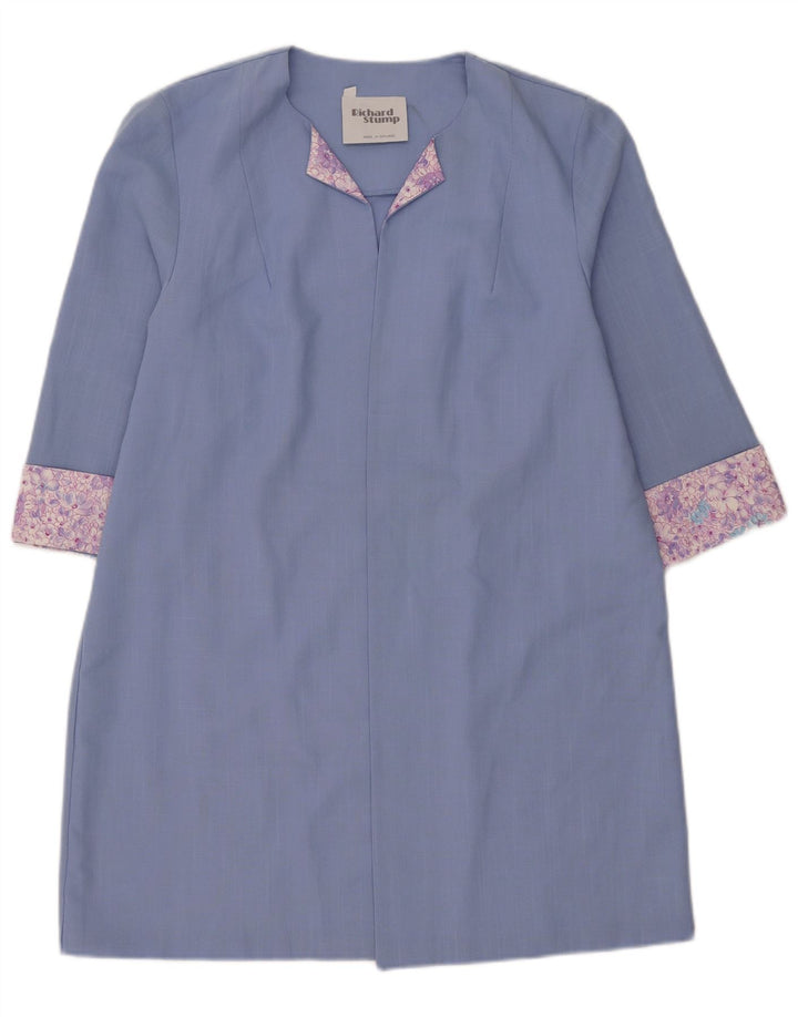 RICHARD STUMP Womens Open Overcoat UK 20 2XL Blue Floral Polyester