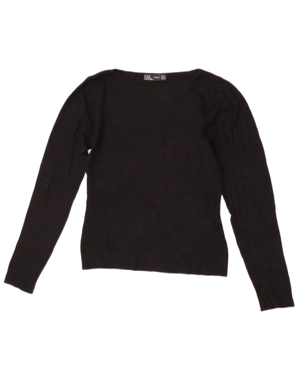 Pulover pentru femeie cu gât de barcă Zara UK 12 Medium Black Rayon