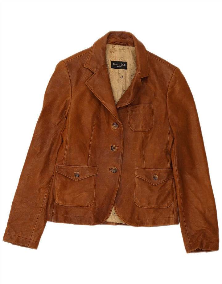 Massimo Dutti Jachetă din piele cu 3 nasturi pentru femei UK 8 Maro mic
