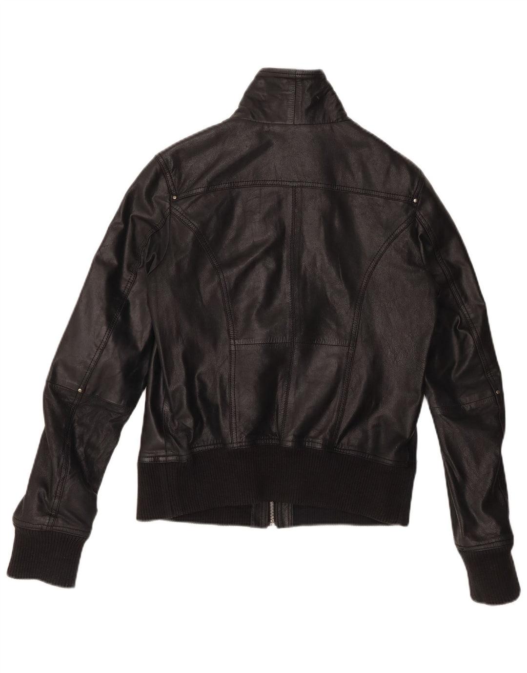 Jachetă de piele crop BERSHKA pentru femei UK 14, mare, neagră